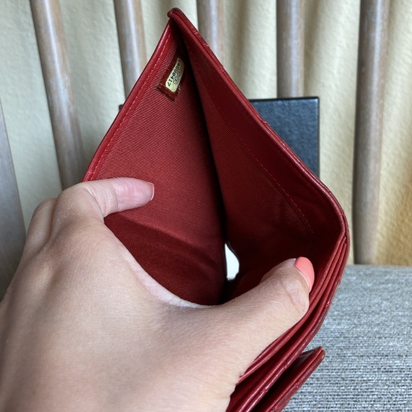 Chanel Red Quilted Compact Wallet